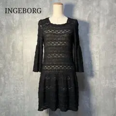 INGEBORG インゲボルグ 総柄ストレッチレース シアーワンピース フレア袖