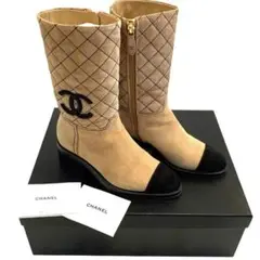 【美品】シャネル CHANEL マトラッセ ミドル ブーツ スエード