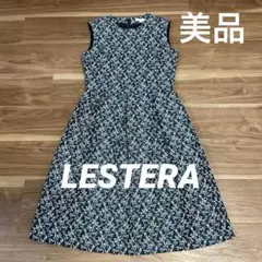 【美品】リステラ★上質　上品　ネイビー花柄　ノースリーブワンピース