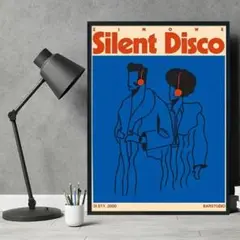02.Silent Disco　レトロブルー　線画　インテリア　アートポスター