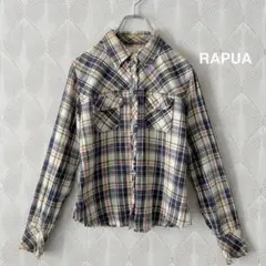 RAPUAネルシャツ　チェック　スナップボタン　端切りっぱなし　長袖　a1819