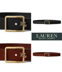 【LAUREN RALPH LAUREN】ロゴ レザー ベルト(ブラック)
