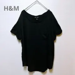 【H&M】エイチアンドエム　Tシャツ　とろみ　ブラック　ラウンドネック　ポッケ