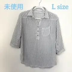 「未使用」シアー シースルー ストライプ ブラウス 7部袖 L