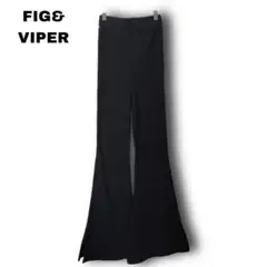 2636　【FIG&VIPER】フレア　ベルスリーブ　リブパンツ　黒　美脚ライン