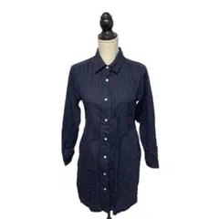 a1929【ヒロミヨシダ】シャツ ワンピース チュニック ロング ストライプ 紺