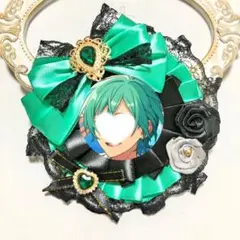 痛ロゼット ロゼット ハンドメイド 緑×黒レース