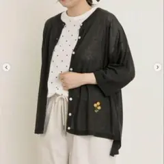[接触冷感] 花刺繍七分袖クルーネックカーディガン サマンサモスモス 新品