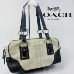 【残り1品】COACHコーチ レザー トートバッグ バイカラー ホワイト 白黒