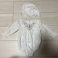 M&S ウサギ刺繍 ボディスーツと帽子セット 3-6m