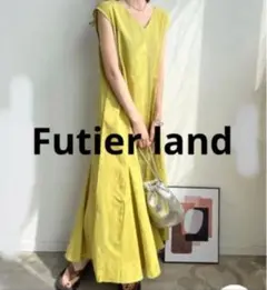 Futier landワンピース サマードレス 体系カバー リボンカラー黄色
