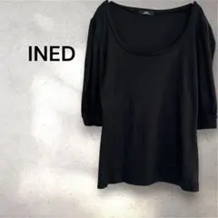 INED イネド　黒 五分袖 カットソー カシミヤ混　ブラック　日本製