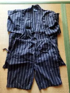 遊行流儀　甚平上下セット　黒ストライプ　Mサイズ