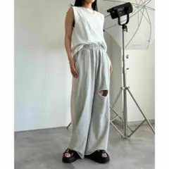 カットアウト スウェットパンツ グレー M レディース お洒落 トレンド