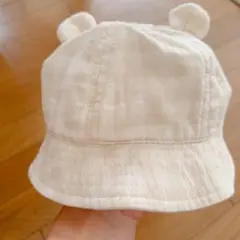 ベビー帽子 耳付きアイボリーコットンバケットハット 50cm