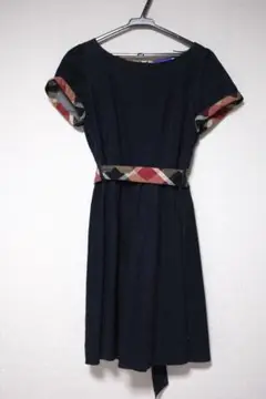 BLUE LABELCRESTBRIDGE/赤チェックデニム半袖膝丈ワンピース