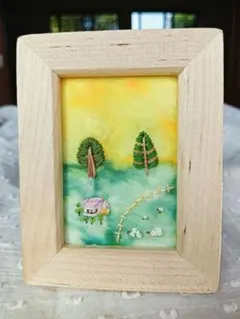 朝焼けの風景 刺繍フレーム 手刺繍 壁掛け 置物