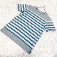 THE SHOP TK 半袖カットソー　Tシャツ ボーダー　グレー　ブルー　M
