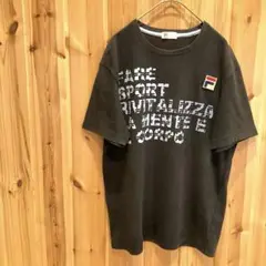 【フィラ】【レナウン】Tシャツ　半袖　トップス　プリント　メンズ　ブラック　黒色