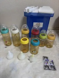 Pigeonプラスチック哺乳瓶+ミルトン消毒槽セット