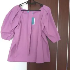 【新品】パープル パフスリーブ シャツ Fサイズ