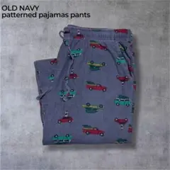 OLD NAVYフランネル総柄パジャマパンツ車柄グレーポップユニークゆるだぼ古着