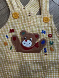 希少　レトロ　ミキハウス クマ刺繍　オーバーオール 90cm チェック柄