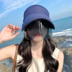 サンバイザー 帽子 レディース ネイビー サングラス つば広 UV