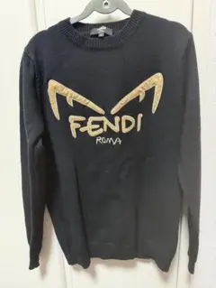FENDI ロゴ刺繍 ネイビー セーター M