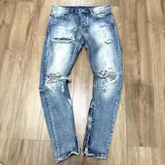 ミニマル mnml ブリーチ加工 裾ジップ ストレッチスキニーデニムパンツ 29