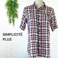 2730【SIMPLICITE PLUS】半袖チェックシャツ 赤・青・白 L