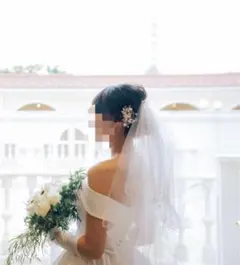 結婚式　ウェディングベール 3点セット　パール　リボン　シフォン　美品
