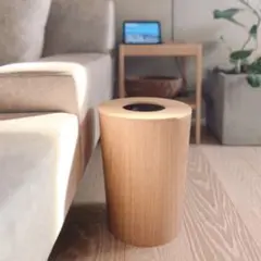 【無印良品】木製ごみ箱 袋止めワイヤー&フタ付 オーク材突板・丸型