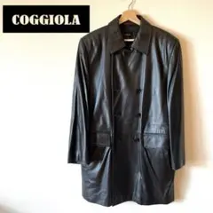 【美品】COGGIOLA ブラック ラムレザー ロングジャケット コート M