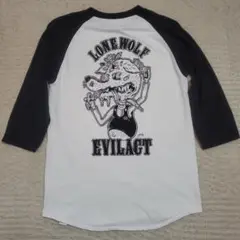 【美品】EVIL ACT ラグラン七分袖Tシャツ　ブラック&ホワイト　Mサイズ