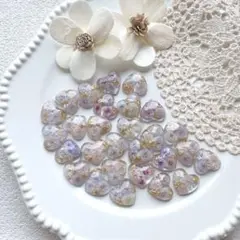 D86レジンハートカボションセットハンドメイドかすみ草パープルドライフラワー小花