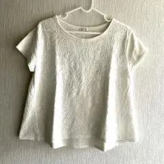 【persodea】ペルソディア レース調ホワイト半袖Tシャツ　Ｍ