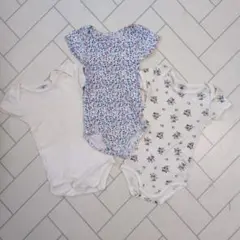 プチバトー 花柄　無地　ベビー肌着 3枚セット 12M