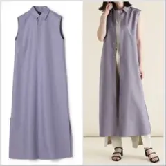 ロエフLOEFFノースリーブシャツワンピース ラベンダーブルー0S
