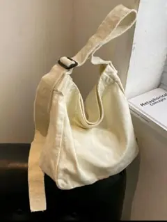 【 シンプル 】 ホワイト キャンバス ショルダーバッグ