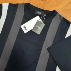 新品タグ付未使用 クルーネック半袖Tシャツ 接触冷感 ストライプ ブラック М