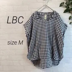 【LBC】ギンガムチェック柄 半袖ブラウス (M) 濃紺 薄手