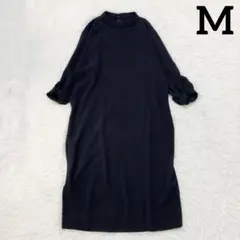 アリベパリ スタンドカラー ロング ワンピース ドルマンスリーブ ネイビー M