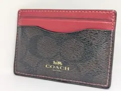 COACH　パスケース　シグネチャー　ブラウン　レッド