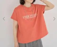 オレンジ プリント Tシャツ