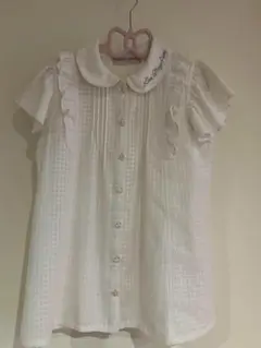 美品★メゾピアノジュニア★ホワイト色フリル★半袖シャツ★ブラウス★サイズM150