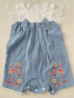 80cm フラワー刺繍付きロンパース
