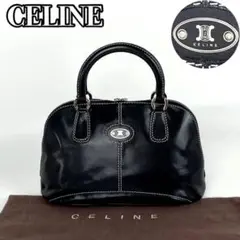 【美品】セリーヌ ハンドバッグ トリオンフ サークル シルバー金具 レザー 黒