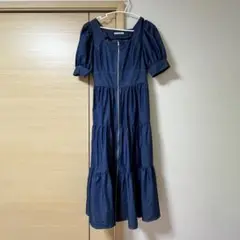 ネイビー コットン ティアードワンピース Fサイズ