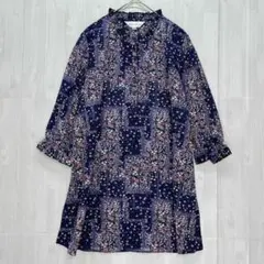 Baton Rouge フリルカラー花柄総柄チュニック　美品　紫　M